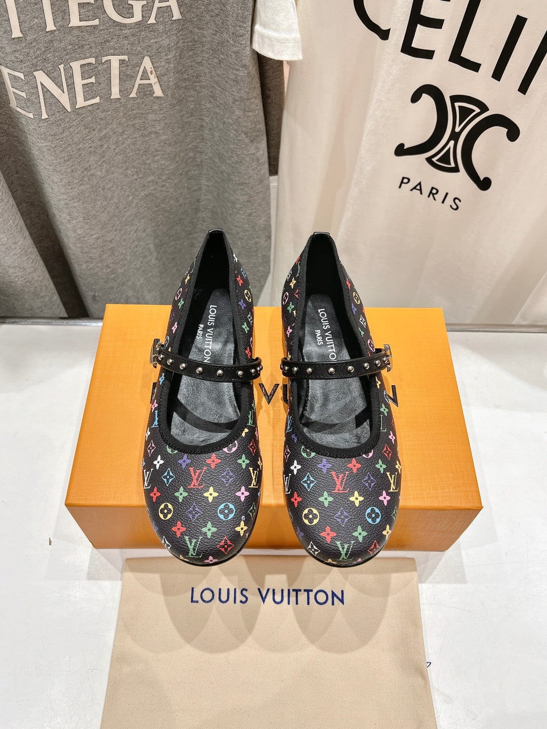 MARY JANE FLAT IN BLACK  MONOGRAM CALFSKIN