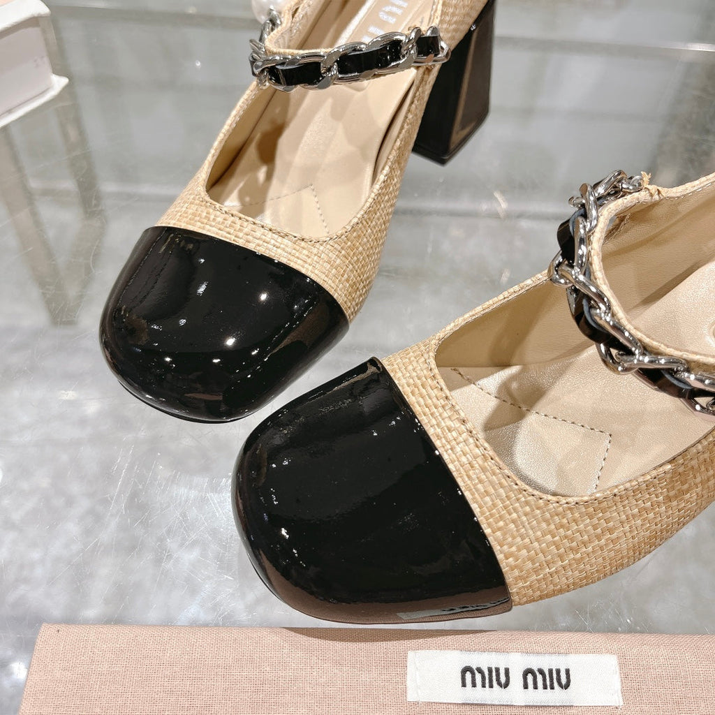 MARY JANE SANDAL CAP TOE DARK CREAM SHEEPSKIN - MID HEEL