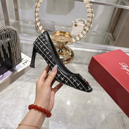 ROGER VIVIER 25S TROMPETTE BALLERINAS 75MM IN BLACK TWEED