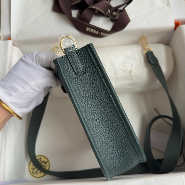 HM 25S EVELYNE 17 CM IN MOSS GREEN COWHIDE WITH GOLD HARDWARE