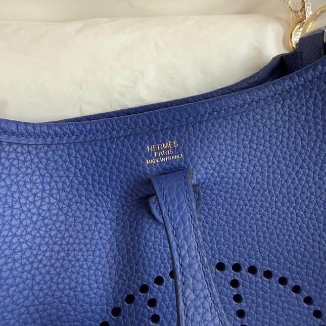 HM 25S EVELYNE 17 CM IN NAVY BLUE COWHIDE WITH GOLD HARDWARE