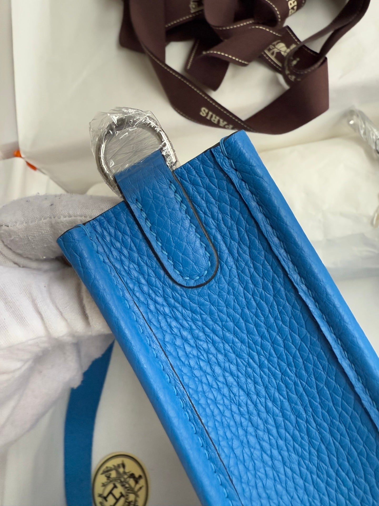 HM 25S EVELYNE 17 CM IN BLUE COWHIDE WITH SILVER HARDWARE