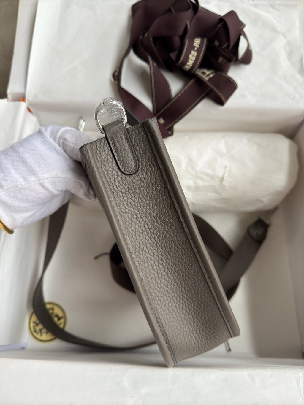 HM 25S EVELYNE 17 CM IN GRAY COWHIDE WITH SILVER HARDWARE
