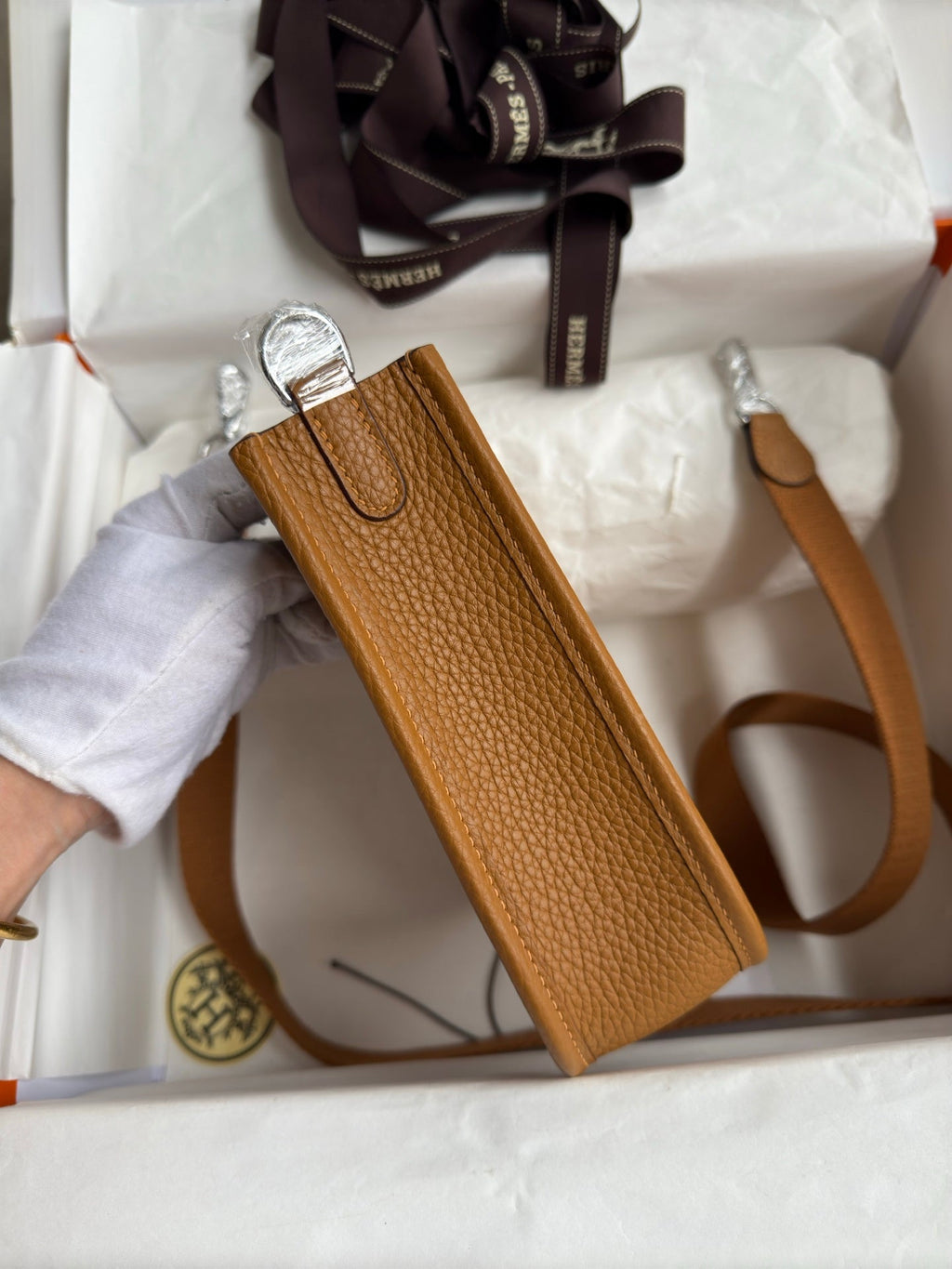 HM 25S EVELYNE 17 CM IN DARK BROWN COWHIDE WITH SILVER HARDWARE