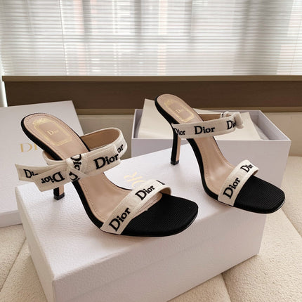 DIOR HEELED SANDALS 100MM WITH J'ADIOR STRAPS IN BLACK CALFSKIN