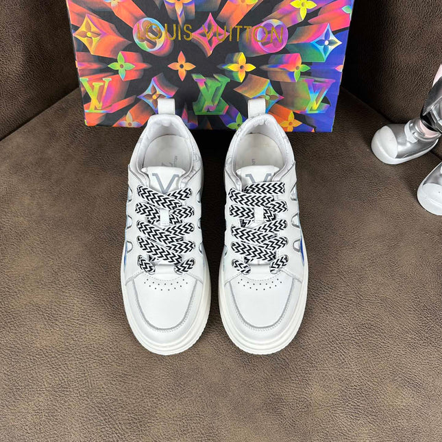 LV TRAINER SHOES IN WHITE MIX BLUE CALFSKIN