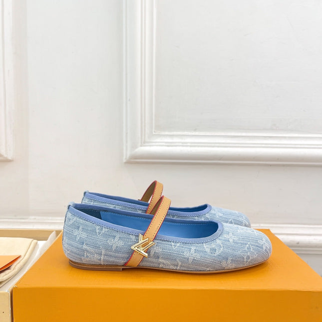 LV WOMEN ROMY FLAT BALLERINA IN LIGHT BLUE MONOGRAM DENIM