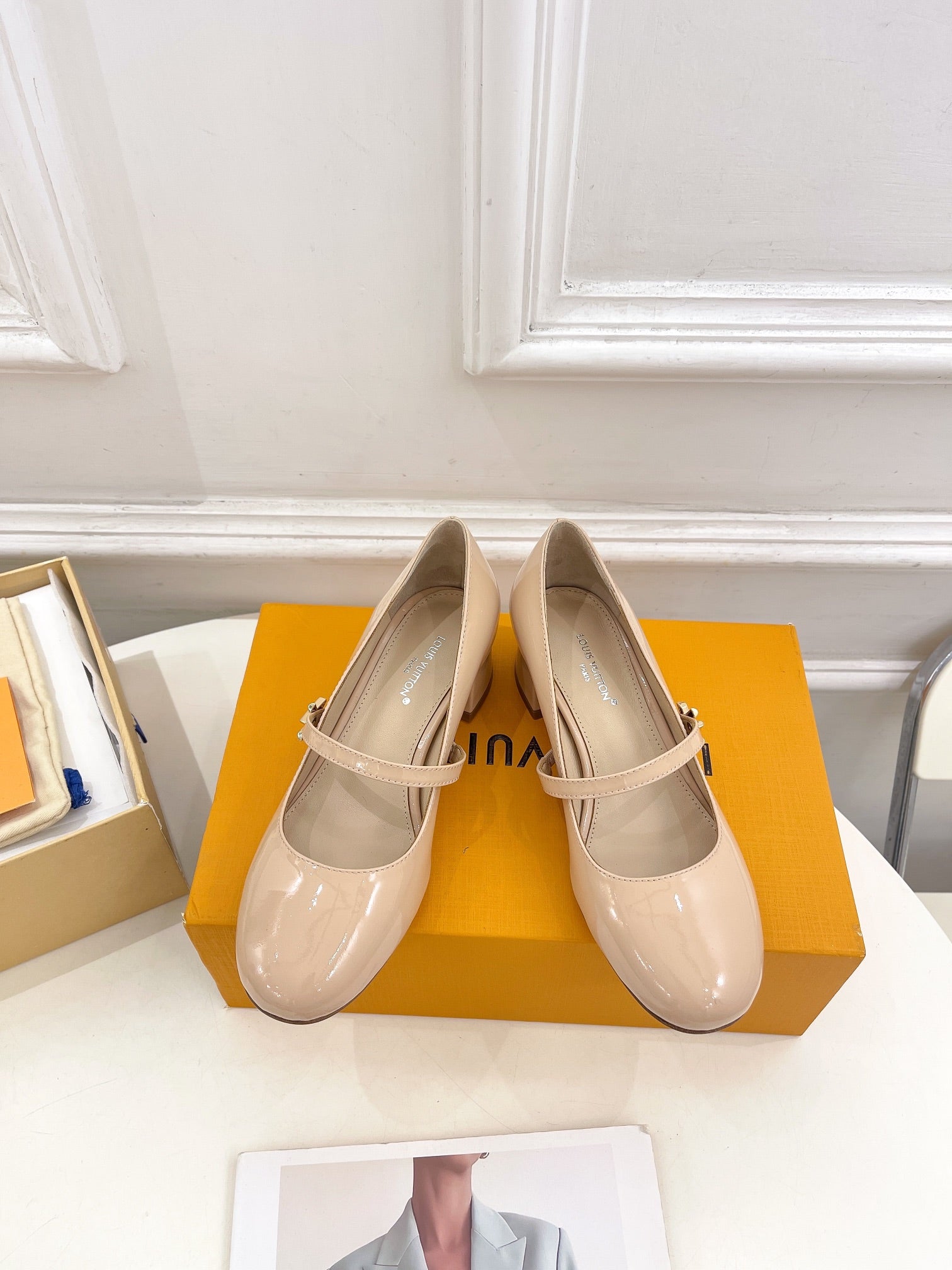 LV WOMEN ROMY HIGH BALLERINA IN GLOSSY BEIGE LAMBSKIN
