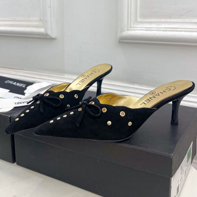 HIGH 65 MM MULE IN BLACK SUEDE