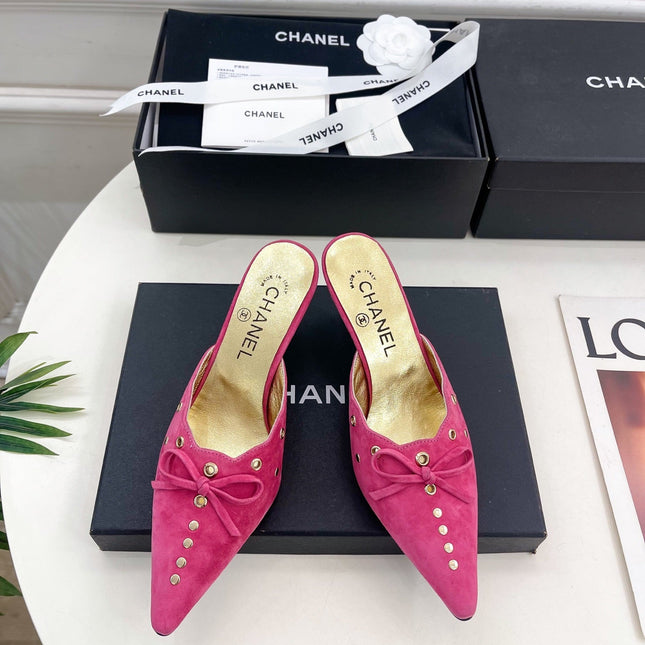 HIGH 65 MM MULE IN DEEP PINK SUEDE