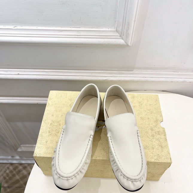 THE ROW 26S MOCCASIN LOAFERS 20MM IN IVORY WHITE CALFSKIN