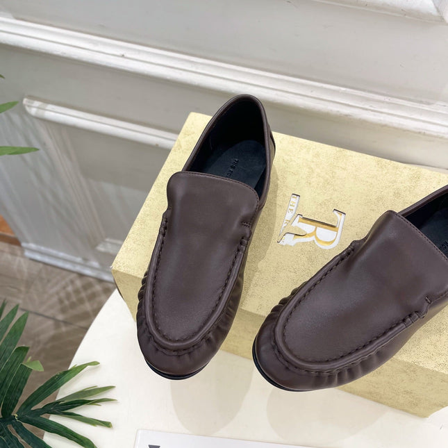 THE ROW 26S MOCCASIN LOAFERS 20MM IN BROWN CALFSKIN