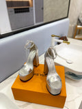 LV 26S HIGH HEEL SANDALS 145 MM IN SILVER CALFSKIN