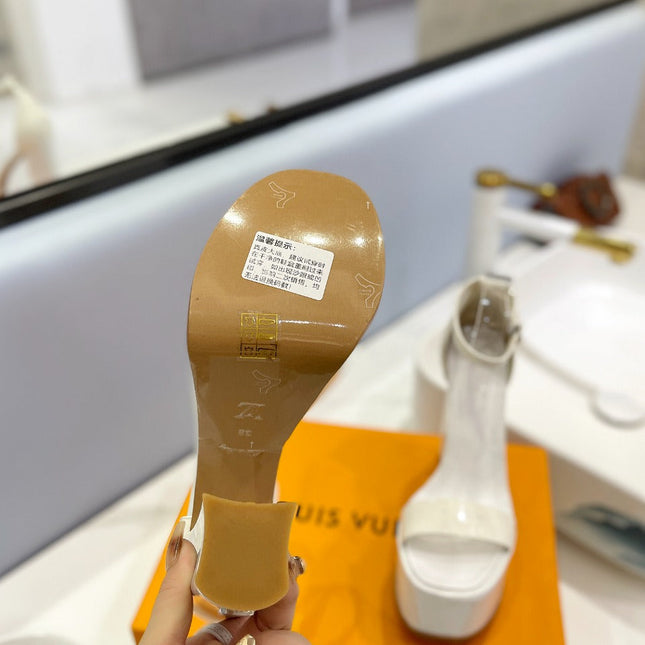 LV 26S HIGH HEEL SANDALS 145 MM IN CREAM WHITE CALFSKIN