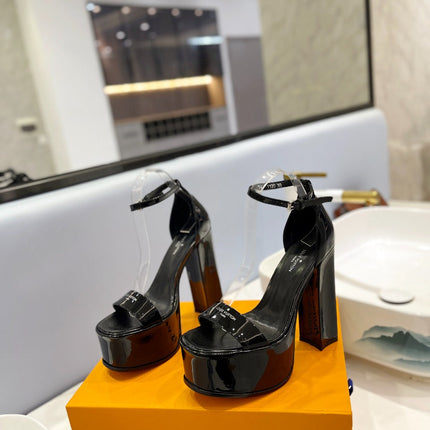 LV 26S HIGH HEEL SANDALS 145 MM IN BLACK CALFSKIN