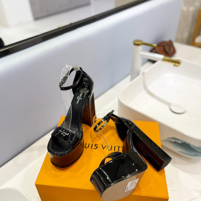 LV 26S HIGH HEEL SANDALS 145 MM IN BLACK CALFSKIN