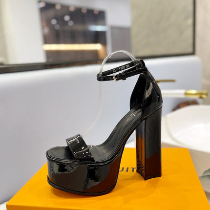 LV 26S HIGH HEEL SANDALS 145 MM IN BLACK CALFSKIN