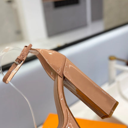 LV 26S HIGH HEEL SANDALS 145 MM IN NUDE PINK CALFSKIN