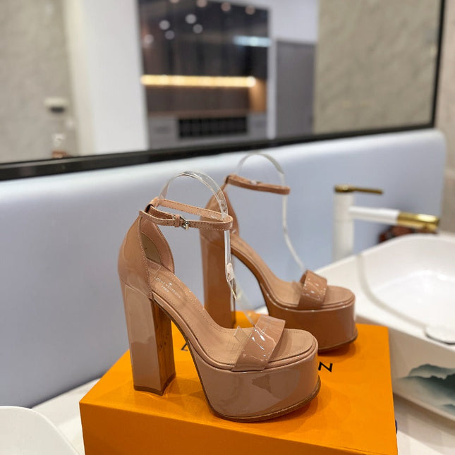 LV 26S HIGH HEEL SANDALS 145 MM IN NUDE PINK CALFSKIN