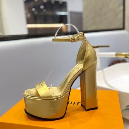 LV 26S HIGH HEEL SANDALS 145 MM IN GOLD CALFSKIN