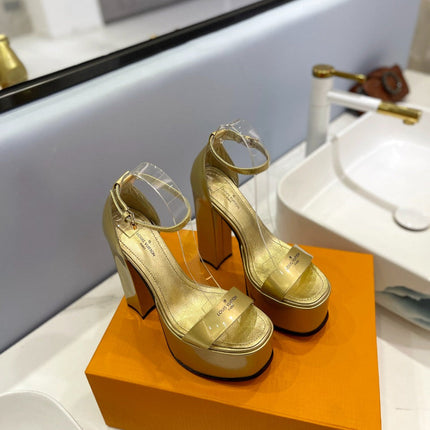 LV 26S HIGH HEEL SANDALS 145 MM IN GOLD CALFSKIN