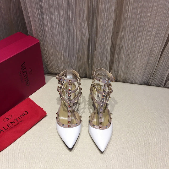 ROCKSTUD CAGED PUMP 65MM IN WHITE MIX LIGHT PINK PATENT CALFSKIN