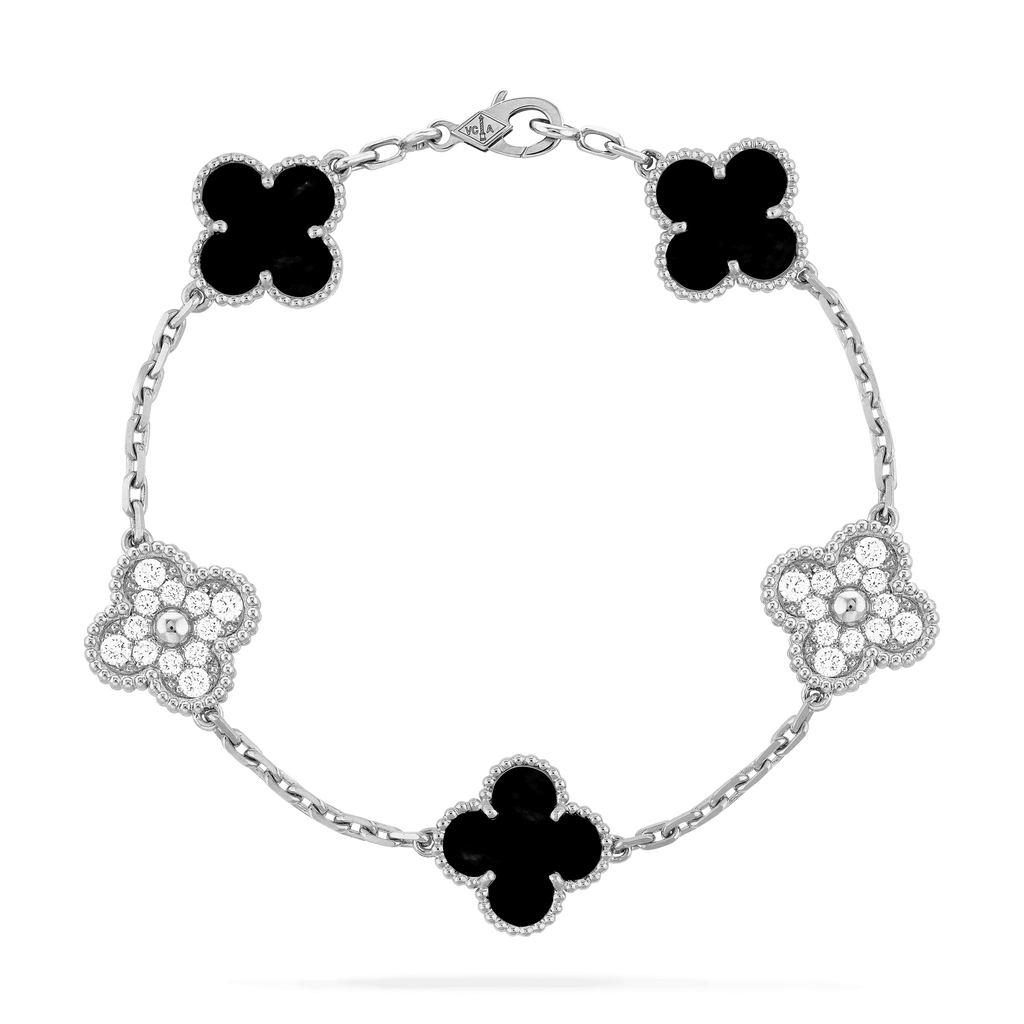 CLOVER BRACELET 5 MOTIF ONYXS DIAMOND