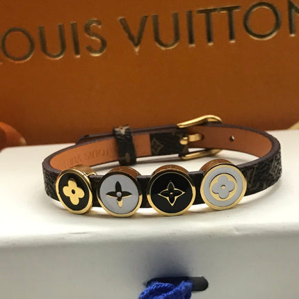 LV LEATHER ROPE 4 MOTIFS GOLD BRACELET