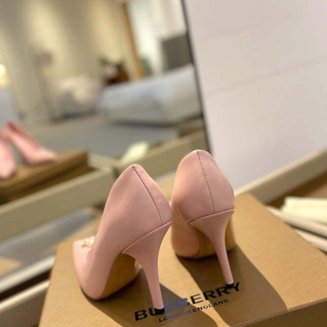 BURBERRY 26S HIGH HEELS 105 MM IN LIGHT PINK CALFSKIN WITH LOGO
